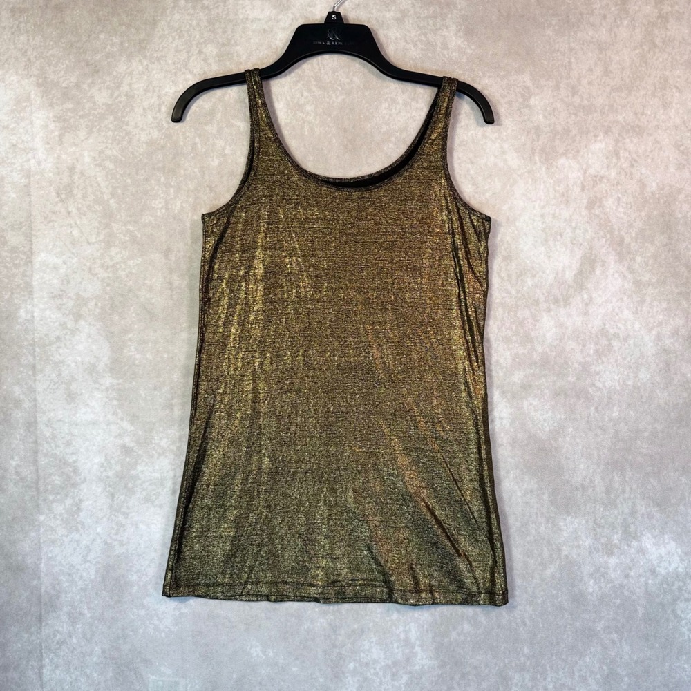 Eileen Fisher Cami Tank Top Women XS Gold Metallic Organic Linen Scoop Neck